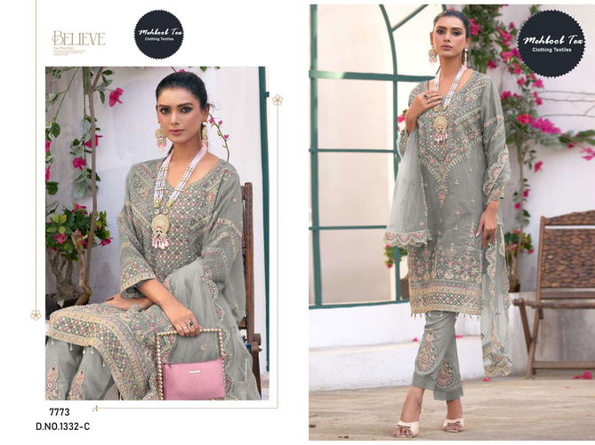 1332 A To D Mehboob Tex Embroidery Organza Pakistani Suits Wholesale Suppliers In India
